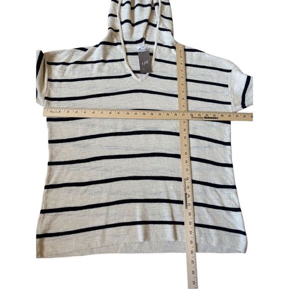 NEW J.Jill Hooded Top size M Cotton Blend Striped Cream Navy Black - Picture 5 of 8